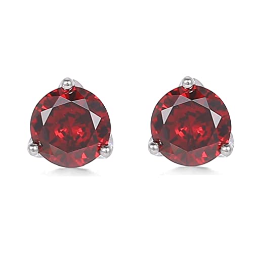 Bellitia Jewelry 925 Sterling Silber Geburtsstein Edelstein Ohrstecker für Frauen Damen, Simulierter Granat Ohrringe Hypoallergener Ohrschmuck Rot Stein Geschenk Set, 1ct 6.5mm von Bellitia Jewelry