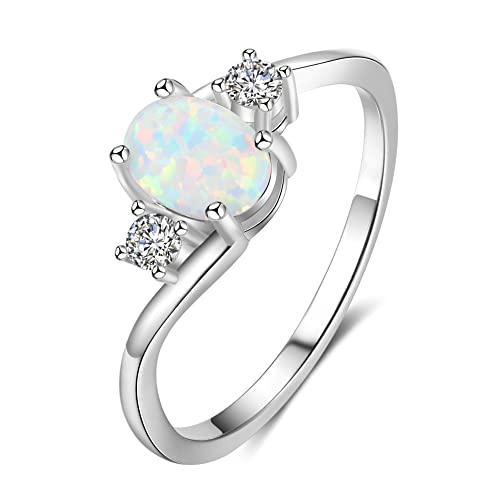 Bellitia Jewelry 925 Sterling Silber Geometrisch Fingerring für Frauen Damen, Edelstein Geburtsstein Weißer Opal CZ Zirkonia Ring Schmuck Set von Bellitia Jewelry