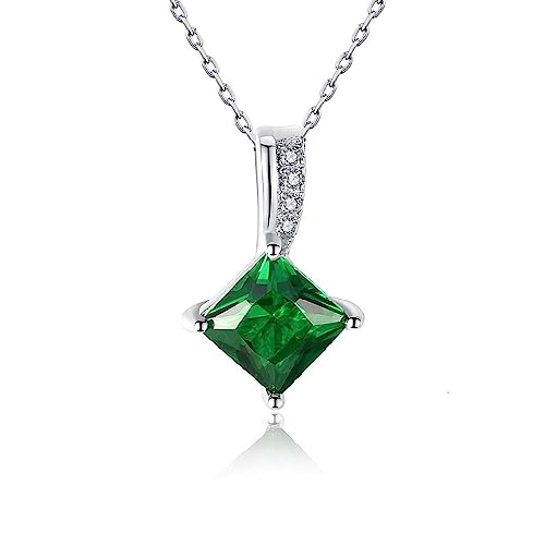 Bellitia Jewelry 925 Sterling Silber Grüner Smaragd & CZ Diamant Halskette Kette Anhänger für Damen Mädchen Mama, Zirkonia Schmuck Muttertag Weihnachten Geschenke von Bellitia Jewelry