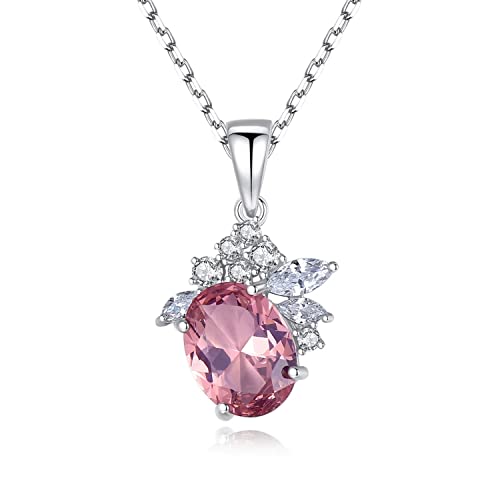 Bellitia Jewelry 925 Sterling Silber Halskette mit Rosa Morganit Anhänger für Frauen, Morganit Zirkonia Mädchen Kette Collier Schmuck Geschenke Set von Bellitia Jewelry