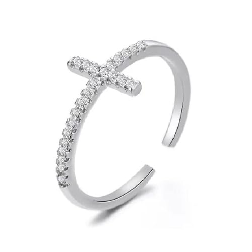 Bellitia Jewelry 925 Sterling Silber Kreuz Ring, Verstellbarer Ring Zirkonia Ring für Frauen Schmuck Geschenk von Bellitia Jewelry