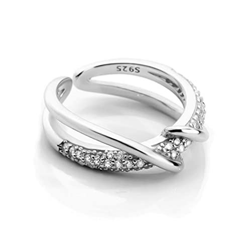 Bellitia Jewelry 925 Sterling Silber Ring für Damen, Verstellbarer Ring Gedrehte Linien Ring mit Zirkonia von Bellitia Jewelry