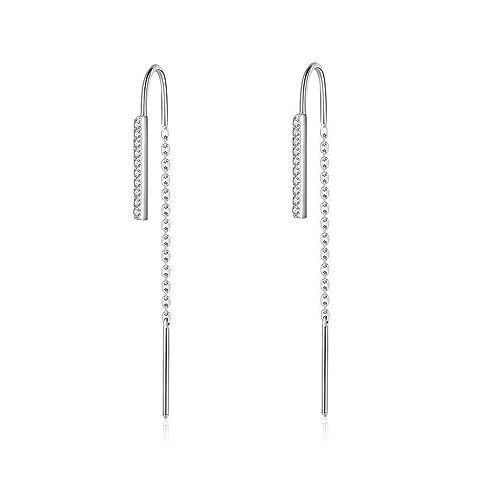 Bellitia Jewelry 925 Sterling Silber Rosévergoldet/Weißvergoldet Quaste Threader Baumeln Ohrringe Lange Kette Ohr Linie für Frauen Mädchen, Drop Thread Baumelnde Minimalismus Ohrringe, CZ Diamant von Bellitia Jewelry