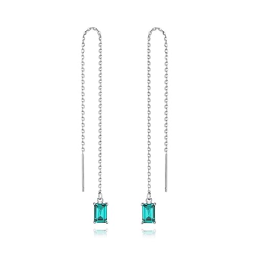 Bellitia Jewelry 925 Sterling Silber Simuliert Grüner Smaragd Quaste Threader Baumeln Ohrringe Lange Kette Ohr Linie für Frauen Mädchen von Bellitia Jewelry
