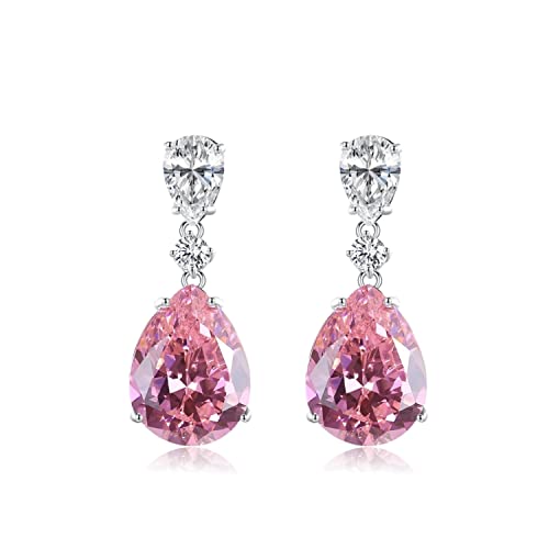 Bellitia Jewelry 925 Sterling Silber Tropfen Ohrringe mit Zirkonia Rosa, Edelstein Ohrhänger für Damen, Frauen Mädchen Damen Schmuckset Geschenkset von Bellitia Jewelry