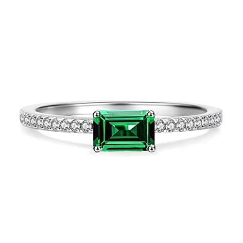 Bellitia Jewelry 925 Sterling Silber Weiß Vergoldet Damenring für Frauen, Mai Birthstone Geburtsstein Smaragd Geschenk, Hochzeitsschmuck für Frauen von Bellitia Jewelry