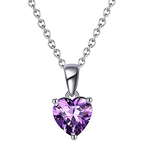 Bellitia Jewelry Amethyst Halskette Damen Herz Anhänger in 925 Sterling Silber, Geburtsstein Februar Geschenk für Mutter Damen Frau Mädchen Schmuck für Valentinstag Geburtstag von Bellitia Jewelry
