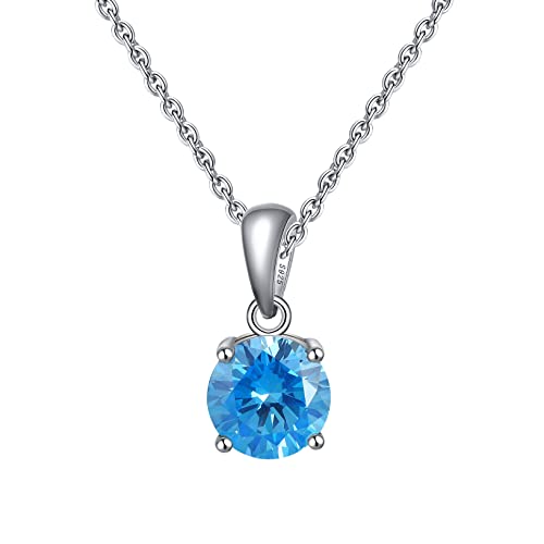 Bellitia Jewelry Aquamarin Halskette Damen Anhänger in 925 Sterling Silber, März Geburtsstein Geschenk für Mutter Damen Frau Mädchen Schmuck für Valentinstag Geburtstag von Bellitia Jewelry