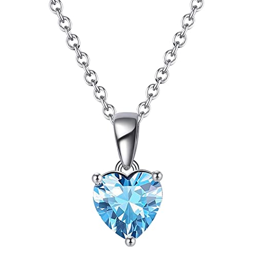 Bellitia Jewelry Aquamarin Halskette Damen Herz Anhänger in 925 Sterling Silber, März Geburtsstein Geschenk für Mutter Damen Frau Mädchen Schmuck für Valentinstag Geburtstag von Bellitia Jewelry