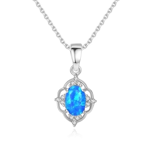 Bellitia Jewelry Blauer Opal Anhänger Kette aus 925 Sterling Silber, CZ Zirkon Edelstein Halskette Damenschmuck Geschenk für Frauen Mädchen Bellitia Jewelry Blauer Opal Anhänger Kette aus 925 Sterling Silber, CZ Zirkon Edelstein Halskette Damenschmuck Geschenk für Frauen Mädchen von Bellitia Jewelry