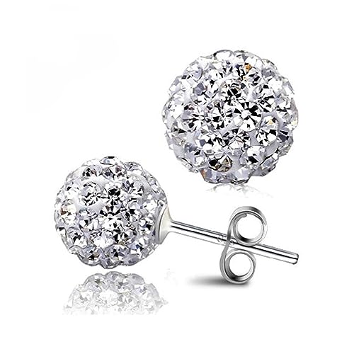 Bellitia Jewelry CZ Diamant Shamballa Ohrstecker Ohrringe Ohrschmuck Strass Glitzer Kristall Kugel Disco Damen Mädchen Sterling Silber 925 Rund 6MM 8MM 10MM von Bellitia Jewelry