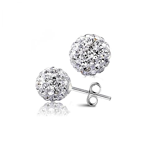 Bellitia Jewelry CZ Diamant Shamballa Ohrstecker Ohrringe Ohrschmuck Strass Glitzer Kristall Kugel Disco Damen Mädchen Sterling Silber 925 Rund 6MM 8MM 10MM von Bellitia Jewelry