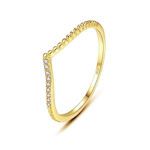 Bellitia Jewelry Damen 18 Karat Vergoldete CZ Diamant Ringe Verlobungsringe Eheringe Trauringe, 925 Silber Stacking Ringe Stapelbar Dünne Gold Einfach Schlicht Bandring, Minimalismus V Ring von Bellitia Jewelry