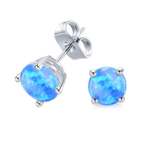 Bellitia Jewelry Damen Blauer Opal Ohrstecker 925 Sterling Silber Runde Opal Ohrringe Geschenk Schmuck Hypoallergene Ohrstecker Damen Mädchen für Muttertag Weihnachten Valentinstag von Bellitia Jewelry