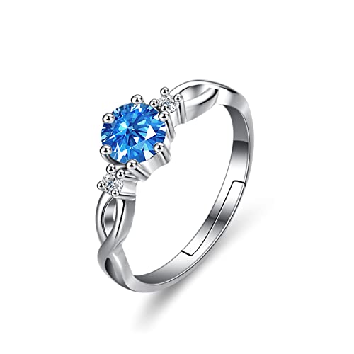 Bellitia Jewelry Damen Einfache Öffnen Verstellbare Ringe aus 925 Sterling Silber für Frauen Mädchen, Ring Damen Edelstein Verlobung mit 0.7ct Aquamarin von Bellitia Jewelry