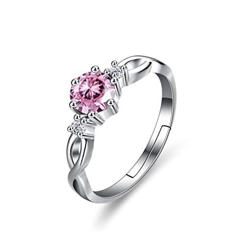 Bellitia Jewelry Damen Einfache Öffnen Verstellbare Ringe aus 925 Sterling Silber für Frauen Mädchen, Ring Damen Edelstein Verlobung mit 0.7ct Rosa Turmalin von Bellitia Jewelry