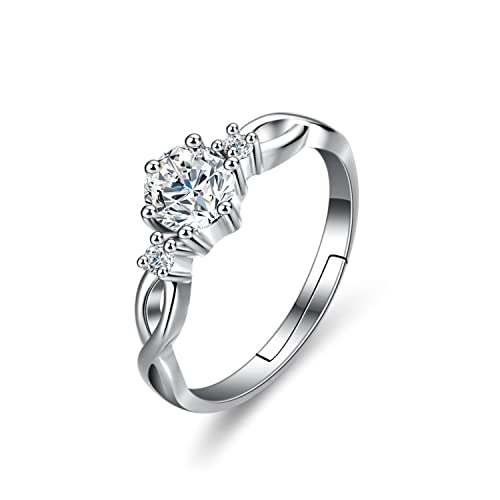 Bellitia Jewelry Damen Einfache Öffnen Verstellbare Ringe aus 925 Sterling Silber für Frauen Mädchen, Ring Damen Edelstein Verlobung mit 0.7ct Zirkonia von Bellitia Jewelry