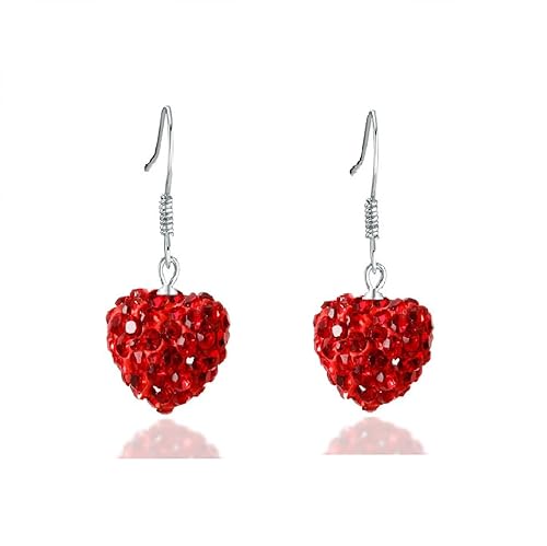 Bellitia Jewelry Damen Fashion 925 Sterling Silber Ohrhänger, Rot Kristall Herz Haken Ohrringe Earrings Ohrschmuck, Weihnachtsgeschenke von Bellitia Jewelry