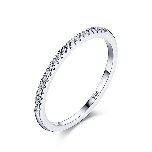 Bellitia Jewelry Damen Half Eternity Ring Damen Halber Ewigkeit Ring 925 Sterling Silber Rhodiniert/Rosévergoldet CZ Diamant Stapelbarer Verlobungsringe Eheringe Trauringe Bandring von Bellitia Jewelry