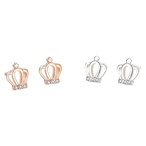 Bellitia Jewelry Damen Krönchen Ohrstecker Ohrringe Ohrschmuck Krone Prinzessin Geschenke mit Glänzend CZ Diamant aus Sterling Silber 925 Rhodiniert/Rosévergoldet von Bellitia Jewelry