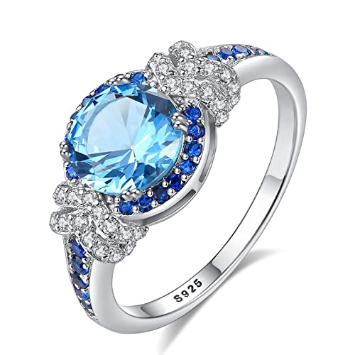 Bellitia Jewelry Damen Mädchen Verlobungsring 925 Sterling Silber Blautopas Ring Geschenk für Verlobung Jubiläum Hochzeit, Echter Topaz und Zirkonia Schmuck von Bellitia Jewelry