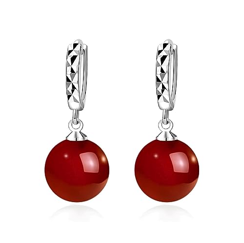Bellitia Jewelry Damen Ohrringe Hängend mit echten Süßwasserperlen/Grüne Onyx/Roter Onyx, 925 Sterling Silber Huggie Creolen Hypoallergen Ohrringe für Frauen Mädchen, 12mm von Bellitia Jewelry
