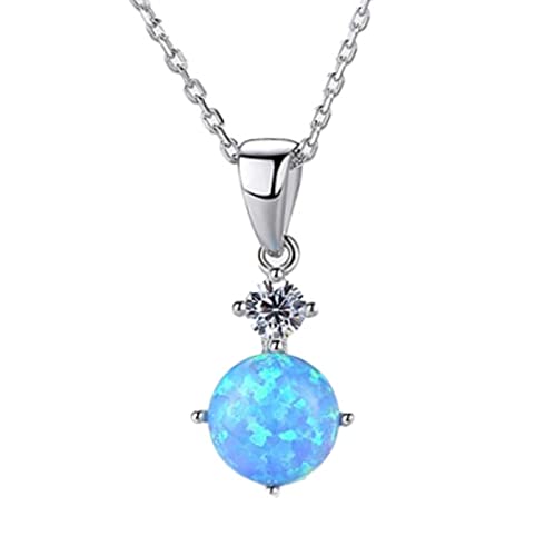 Bellitia Jewelry Damen Opal Halskette aus 925 Sterling Silber, Geburtsstein Anhänger Frauen Blauer Opal Zirkonia Schmuck Geschenk für Valentinstag Muttertag von Bellitia Jewelry