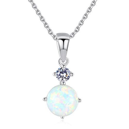 Bellitia Jewelry Damen Opal Halskette aus 925 Sterling Silber, Geburtsstein Anhänger Frauen Weißer Opal Zirkonia Schmuck Geschenk für Valentinstag Muttertag von Bellitia Jewelry