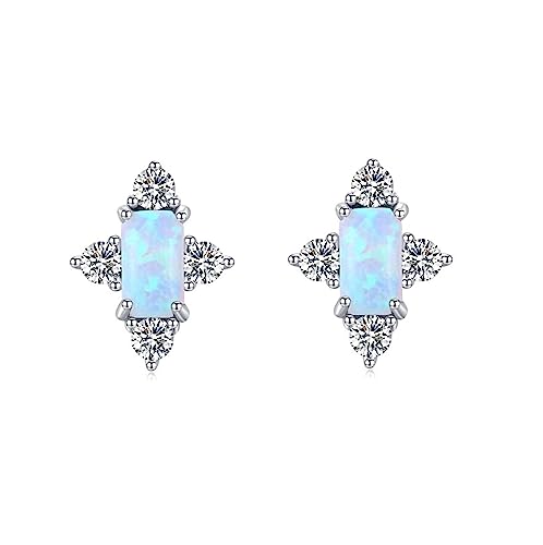 Bellitia Jewelry Damen Opal & CZ Diamant Ohrstecker Ohrringe Ohrschmuck, 925 Sterling Silber Vergoldet/Weißvergoldet Kleine Runde Ohrschmuck Geschenk für Muttertag Weihnachten Valentinstag von Bellitia Jewelry