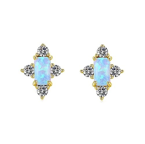 Bellitia Jewelry Damen Opal & CZ Diamant Ohrstecker Ohrringe Ohrschmuck, 925 Sterling Silber Vergoldet/Weißvergoldet Kleine Runde Ohrschmuck Geschenk für Muttertag Weihnachten Valentinstag von Bellitia Jewelry