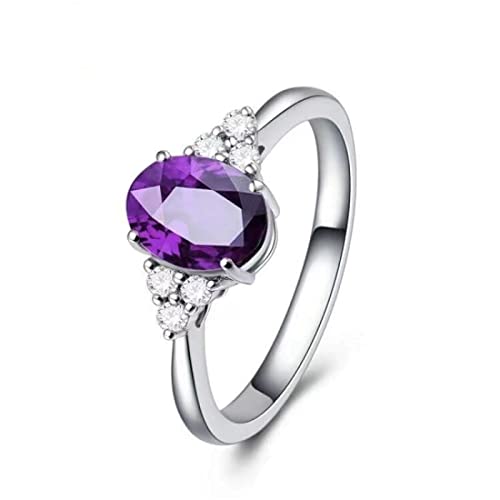 Bellitia Jewelry Damen Ringe 925 Sterling Silber Amethyst, Amethyst lila für Damen Frauen Mädchen, Ovalschliff Einstellbar Ring mit Geburtsstein Edelstein von Bellitia Jewelry