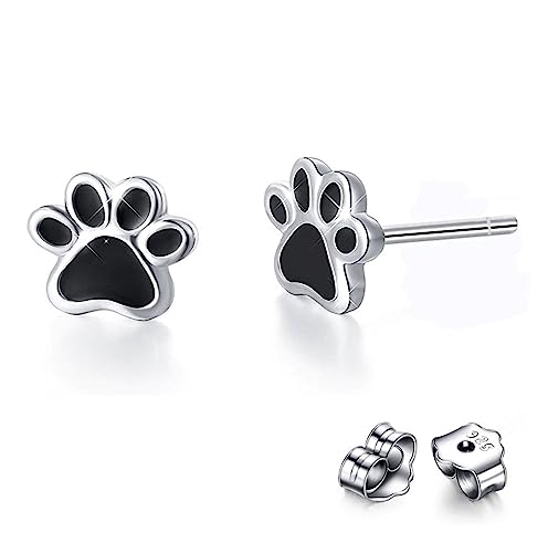 Bellitia Jewelry Damen Rosa/Schwarz Pfoten Ohrringe 925 Sterling Silber Katzen Ohrstecker Pfötchen Hund Haustier Schmuck Geschenke für Frauen Mädchen von Bellitia Jewelry