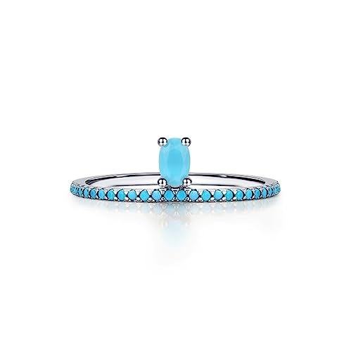 Bellitia Jewelry Damen Türkis Ring 925 Sterling Silber Ring mit Blauer Stein, Stapelbarer Verlobungsringe Eheringe Trauringe Bandring von Bellitia Jewelry