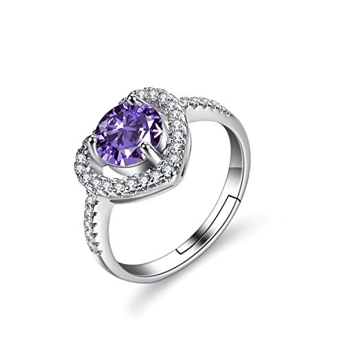 Bellitia Jewelry Damen Verstellbarer Ring Herz aus 925 Sterling Silber für Frauen Mädchen, Ring Damen Herz Symbol Verlobung mit 1ct Amethyst von Bellitia Jewelry