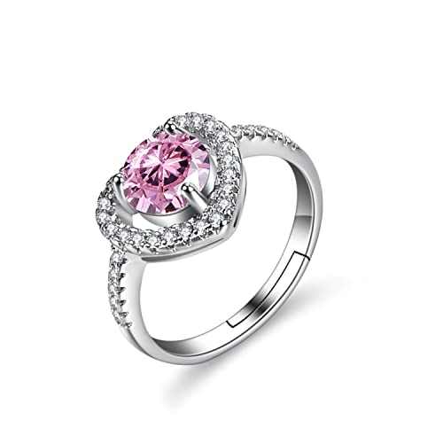 Bellitia Jewelry Damen Verstellbarer Ring Herz aus 925 Sterling Silber für Frauen Mädchen, Ring Damen Herz Symbol Verlobung mit 1ct Rosa Turmalin von Bellitia Jewelry