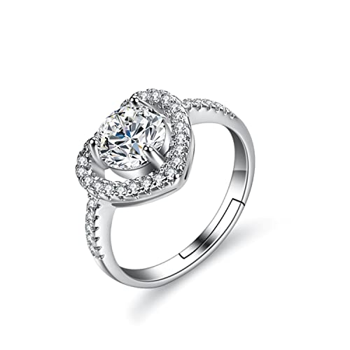 Bellitia Jewelry Damen Verstellbarer Ring Herz aus 925 Sterling Silber für Frauen Mädchen, Ring Damen Herz Symbol Verlobung mit 1ct Zirkonia von Bellitia Jewelry