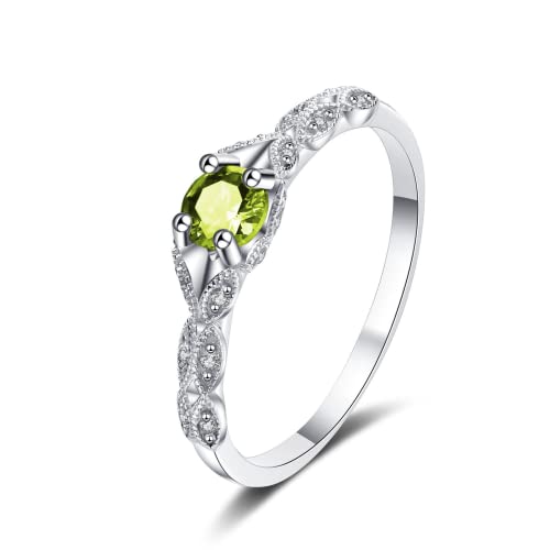 Bellitia Jewelry Damen Vintage Ring höfischen Stil mit Geburtsstein, Rundschliff Ring mit Peridot grün Edelstein in 925 Sterling Silber, Frauen Mädchen Schmuck von Bellitia Jewelry