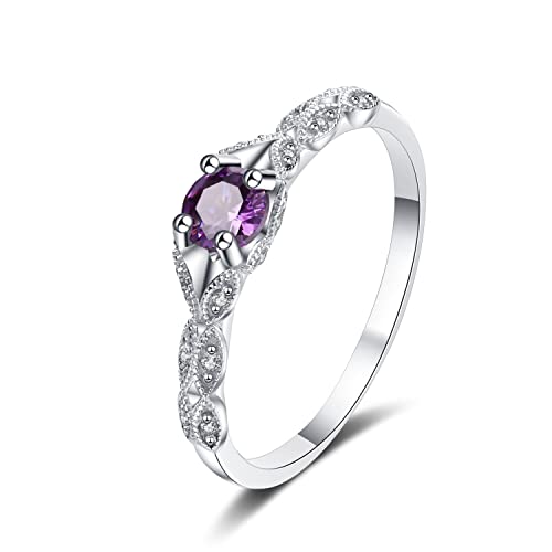 Bellitia Jewelry Damen Vintage Ring höfischen Stil mit Geburtsstein, Rundschliff Ring mit lila Amethyst Edelstein in 925 Sterling Silber, Frauen Mädchen Schmuck von Bellitia Jewelry