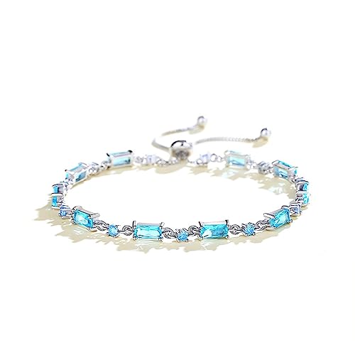 Bellitia Jewelry Damen Zirkonia Geburtsstein Armband aus 925 Sterling Silber, Blaue Topaz Farbe, Verstellbar für Frauen Mädchen von Bellitia Jewelry