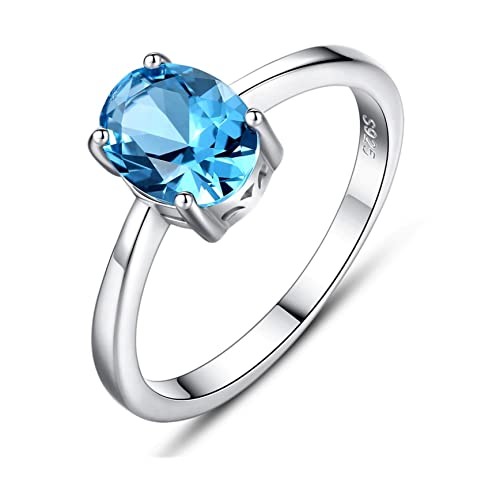 Bellitia Jewelry Damenring 925 Silber mit Geburtsstein, Ovalschliff Ring mit blauem Topas Oval Edelstein in 925 Sterling Silber, Blautopas Frauen Mädchen Schmuck von Bellitia Jewelry