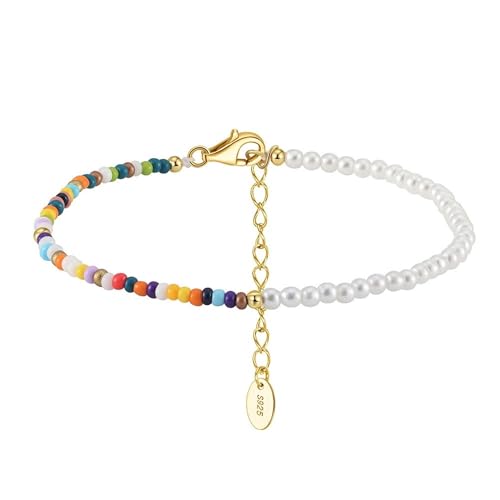 Bellitia Jewelry Dopamin Motiv Böhmen Armband 925 Sterling Silber Damen Bunte Armbänder Boho Armkette Perlen Schmuck Boho Style von Bellitia Jewelry
