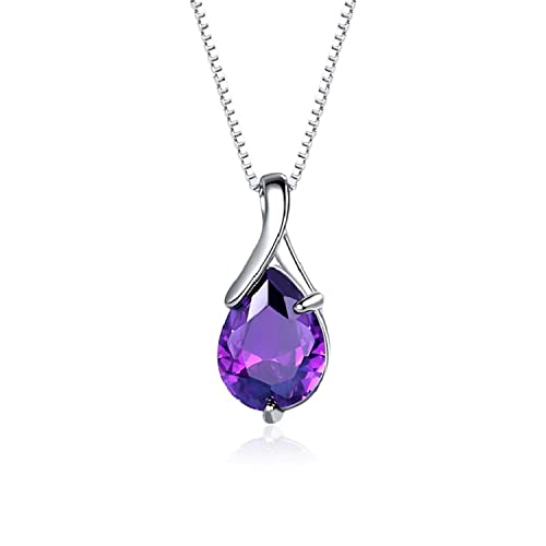 Bellitia Jewelry Edelstein Anhänger Damen Halskette mit Natürlicher Amethyst, 925 Sterling silber Halskette mit Geburtsstein, Damen Frauen Mädchen Schmuckset von Bellitia Jewelry