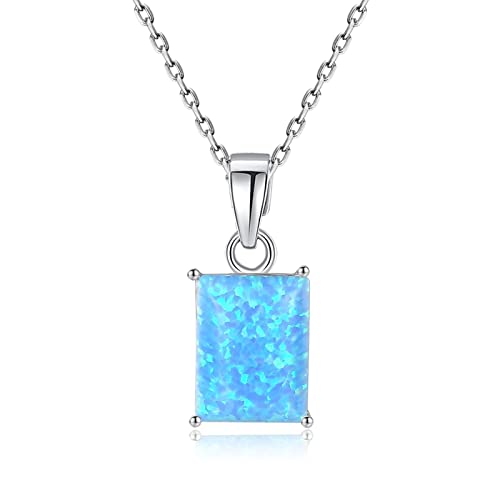 Bellitia Jewelry Frauen Damen Oktober Geburtsstein Anhänger für Valentinstag Muttertag, 925 Sterling Silber Schmuck Geschenk Halskette 45cm mit Blauer Opal von Bellitia Jewelry