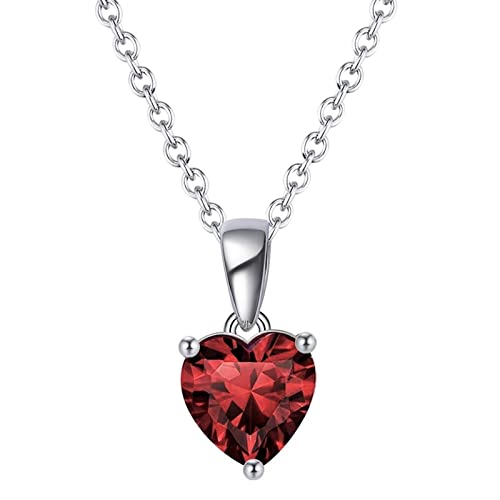 Bellitia Jewelry Granat Halskette Damen Herz Anhänger in 925 Sterling Silber, Januar Geburtsstein Geschenk für Mutter Damen Frau Mädchen Schmuck für Valentinstag Geburtstag von Bellitia Jewelry