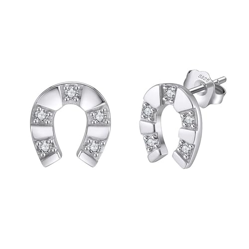 Bellitia Jewelry Hufeisen Ohrstecker Zirkonia 925 Silber Weißvergoldet Pferde Ohrringe Hufeisen Ohrschmuck Geschenk für Frauen Mädchen von Bellitia Jewelry