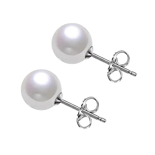 Bellitia Jewelry Hypoallergen Damen Süßwasserperlen Ohrringe Runde 925 Sterling Silber Echt Perlenohrringe Stecker für Damen Weißen Süßwasser-Zuchtperlen Ohrringe Ohrstecker 6MM 8MM 10MM von Bellitia Jewelry