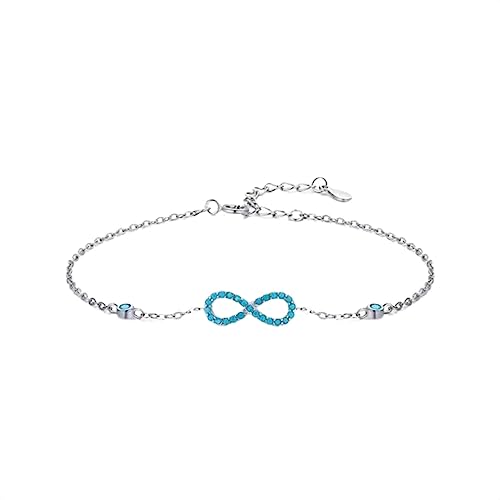 Bellitia Jewelry Infinity 925 Silber Damen Armband, Unendlichkeit Türkis Armbänder Blauer Edelstein Verstellbar Armkette Valentinstag Muttertag Geburtstags Weihnachten Geschenk für Frauen Mädchen von Bellitia Jewelry