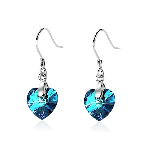 Bellitia Jewelry Infinity Damen Mode 925 Sterling Silber Ohrhänger "Herz des Ozeans" Blau Kristall Herz Haken Ohrringe Dangle Earrings Ohrschmuck für Frauen Mädchen von Bellitia Jewelry