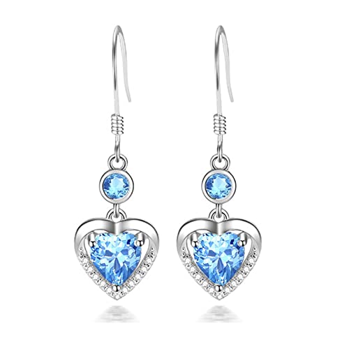 Bellitia Jewelry Infinity Herz Damen Mode 925 Sterling Silber Tropfen Ohrhänger, Blau Kristall/CZ Diamant Hypoallergen Ohrringe Dangle Ohrschmuck Unendlichkeit für Frauen Mädchen von Bellitia Jewelry