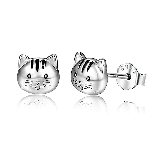 Bellitia Jewelry Katze Ohrstecker 925 Sterling Silber Katzen Ohrringe Haustier Schmuck für Frauen Damen Mädchen von Bellitia Jewelry